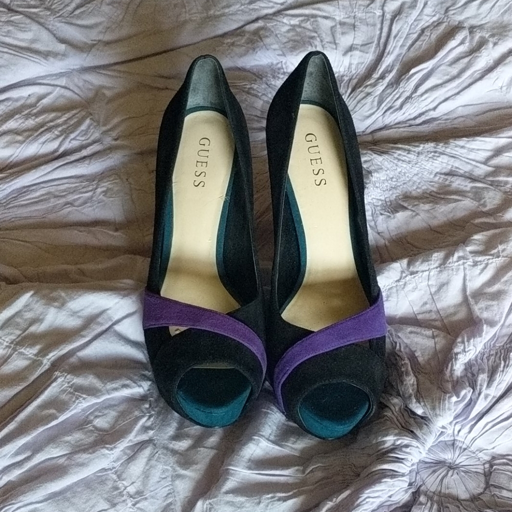 Black peep toe stiletto heels